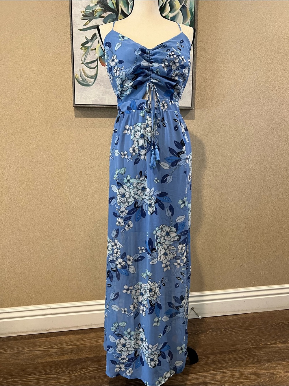 Candie’s Blue Floral Ruched Maxi Dress